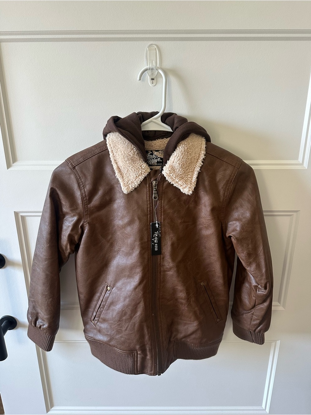 First Wave Brown Sherpa Collar Faux Leather Kids Jacket